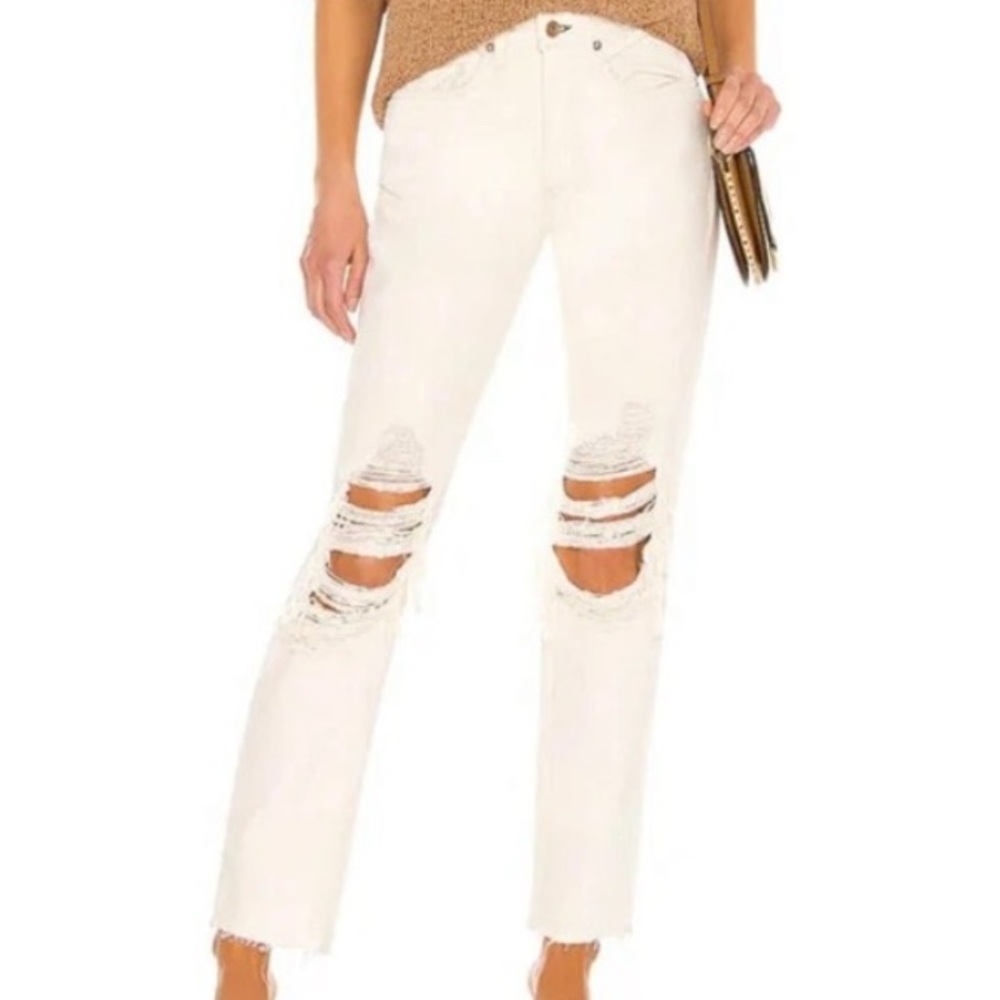 Rag & Bone Rosa mid-rise Boyfriend Off-White Straight Leg Distressed Knees
